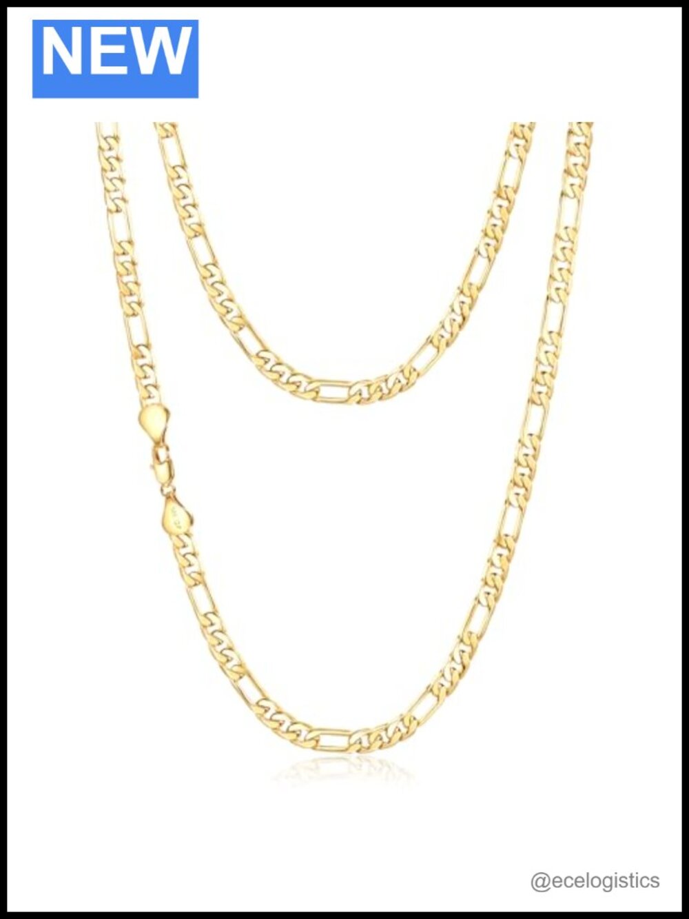 14K Gold Figaro Chain Necklace 6mm Unisex 18in Lobster Clasp Polished
